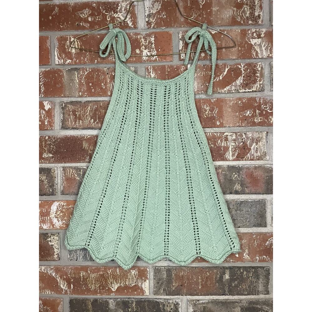 Altra'd State Sage Green Knit Tank Top S Tie Top 100% Cotton Boho Minimalist - Picture 2 of 4